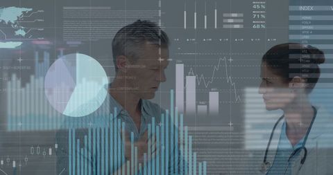 Healthcare Professional Discussing Patient Data amid Financial Charts - Download Free Stock Images Pikwizard.com