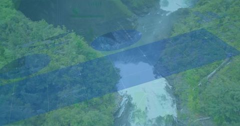 Geospatial mapping over lush forest canyon