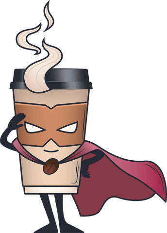 Superhero Coffee Cup Character with Transparent Background