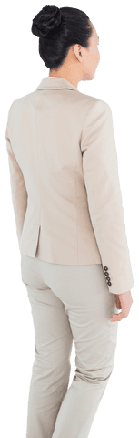Back View of Asian Businesswoman Looking Ahead on Transparent Background