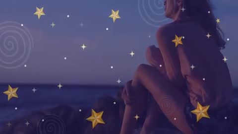 Woman by Ocean with Starry Animated Overlay Creating Dreamy Atmosphere