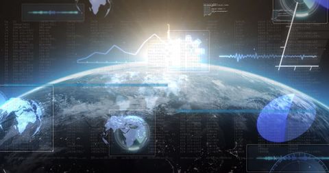 Digital Data Processing Above Earth with Virtual Interface - Download Free Stock Images Pikwizard.com