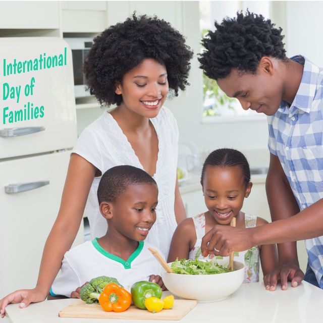 Happy Family Preparing Healthy Meal in Kitchen Celebrating International Day of Families - Download Free Stock Templates Pikwizard.com