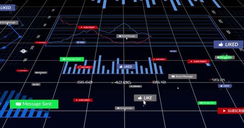 Futuristic Digital Interface with Data Visualization and Notifications