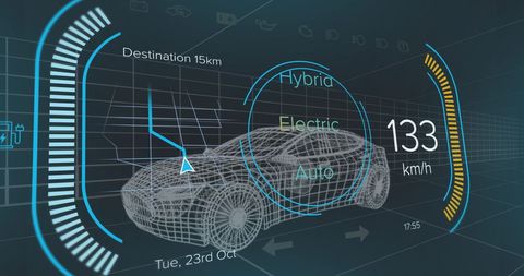 Futuristic Dashboard Display with Speedometer and Electric Car Data - Download Free Stock Images Pikwizard.com