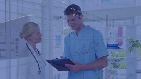 Healthcare Professionals Analyzing Financial Trends in a Digital Environment