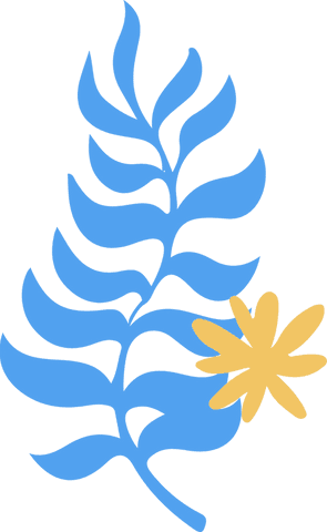 Transparent minimalist blue fern with yellow daisy illustration