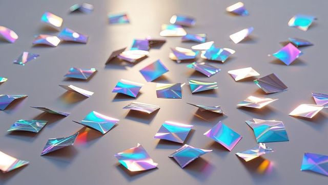 Holographic confetti on smooth surface adding festive glamour