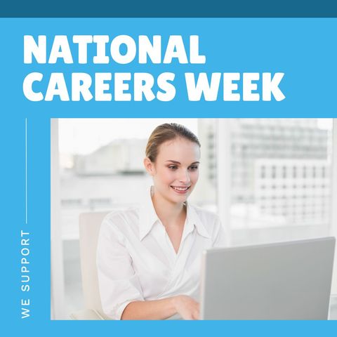 Smiling Businesswoman Working on Laptop for National Careers Week - Download Free Stock Templates Pikwizard.com