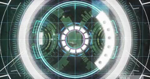 Futuristic HUD with Spinning Rings and Digital Interface