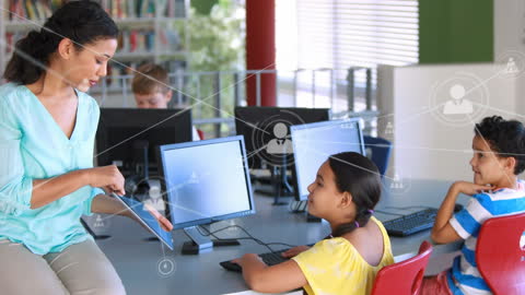 Teacher Guiding Students with Digital Network Graphics in Classroom