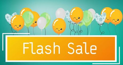 Vibrant Flash Sale Banner with Cheerful Balloons