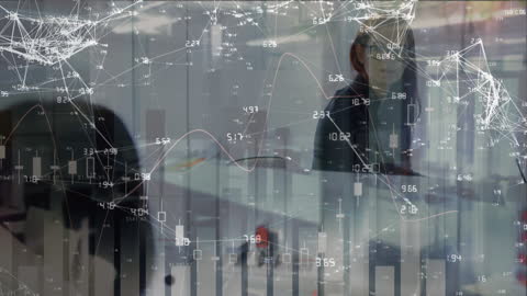 Businesswoman Analyzing Financial Data with Modern Technology Overlay