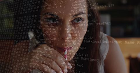 Digital Data Overlay on Woman Using Smartphone