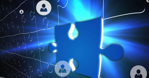 Digital User Icons Floating Over Dynamic Blue Puzzle Pieces - Download Free Stock Images Pikwizard.com