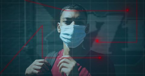 Young man wearing face mask amid covid-19 concept art