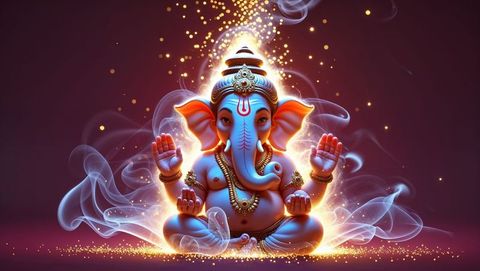Glowing Ganesha Idol with Ornate Elements and Sacred Aura
