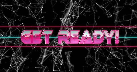 Get Ready Neon Cyberpunk Vaporwave 3D Text with Wireframe Network and Glowing Lines