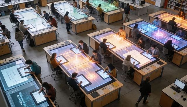 Collaborative Digital Design Studio with Interactive Touch Tables, Students Designing Tech