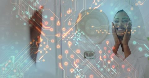 Woman Discovering Futuristic Beauty Routine Experimental Moment