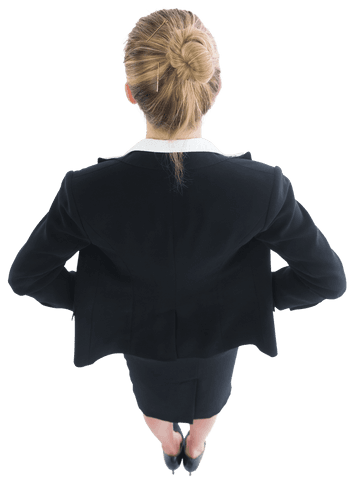 Transparent Businesswoman with Blond Bun Standing with Hands on Hips