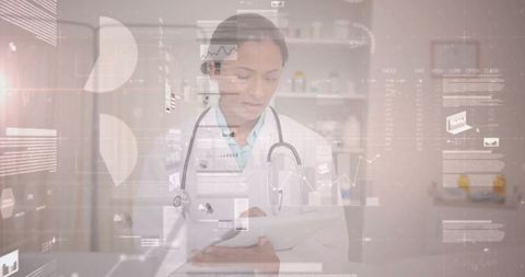 Doctor Using Digital Tablet for Patient Chart Analysis in Modern Clinic