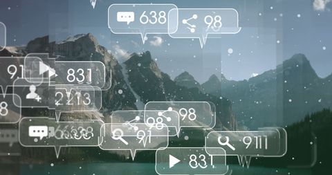 Digital Notifications Over Mountain Scenery Visualizing Social Media Activity