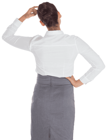 Businesswoman Back View Thinking Hand on Head, Transparent Background