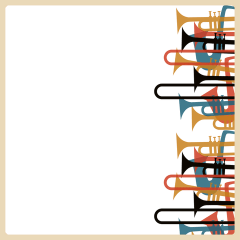 Colorful overlapping trumpet pattern on transparent background