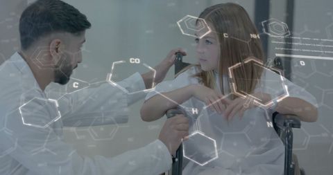 Doctor Consulting Young Patient with Molecular Overlay