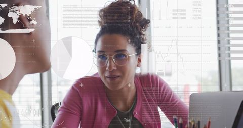 Diverse Team Collaborates Using Futuristic Infographic Technology