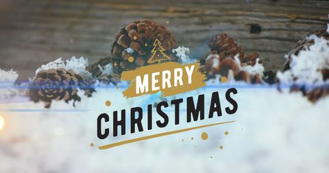 Festive Pine Cones with Merry Christmas Message on Vintage Surface