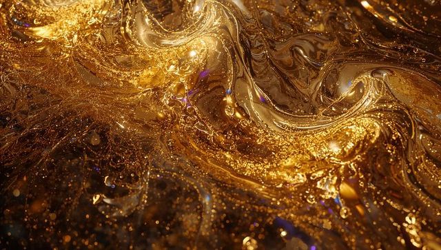 Molten Gold Swirls With Glittering Microbubbles Abstract Liquid Metal Texture