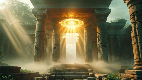 Mystical god portal in ancient ruins