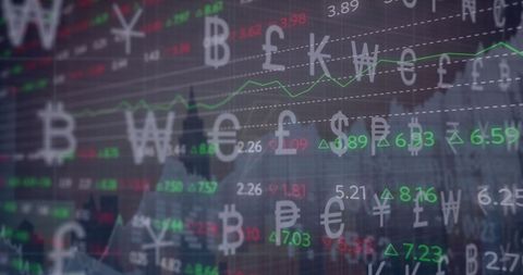 Blurred Currency Symbols with Trading Board Display - Download Free Stock Images Pikwizard.com