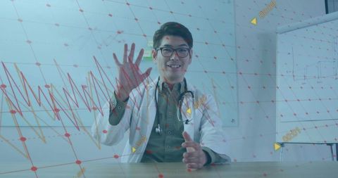 Doctor Interacting with Virtual Interface in Modern Consultation Room