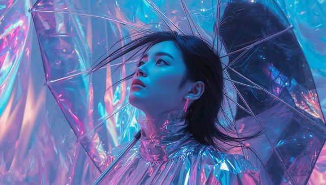 Futuristic Fashion Portrait: Illuminated Elegance Amid Neon Architecture