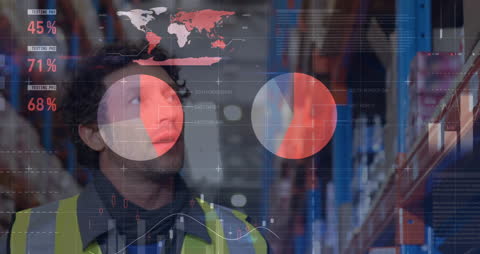 Warehouse Worker Analyzing Data Visualizations in Logistics Setting