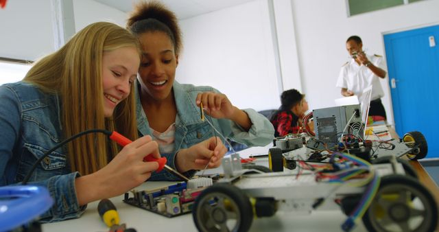 Teen Girls Engaging in Robotics Workshop, Learning STEM Skills Hands-On - Download Free Stock Images Pikwizard.com
