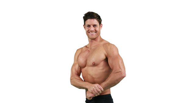 Smiling Shirtless Fit Man Posing with Muscles Flexed - Download Free Stock Images Pikwizard.com