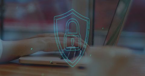 Online Security in Coffee Shop Environment with Padlock Icon Overlay