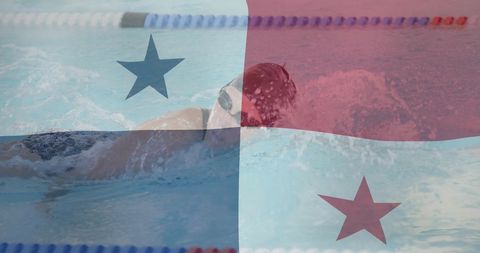 Caucasian Female Swimmer and Panamanian Flag Overlay