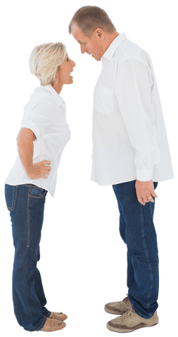Transparent Angry Older Couple Arguing Face to Face