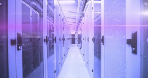 Futuristic Data Center Corridor Walkway with LED Lighting