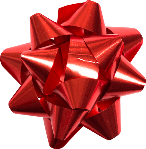 Glossy red ribbon bow on transparent background for gift wrapping