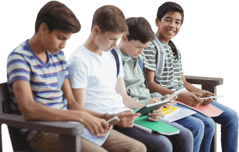 boys using tablets on park bench in relaxed environment - Download Free Stock Videos Pikwizard.com