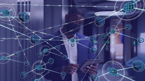 Network Connections Digital Interface with Professional Man in Office