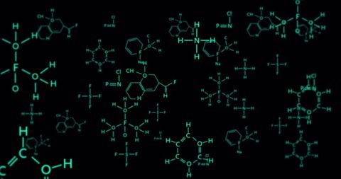Complex Chemical Formulas on Black Background