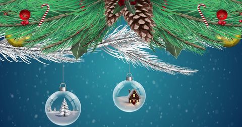 Festive Christmas Decorations and Ornaments with Falling Snow - Download Free Stock Images Pikwizard.com