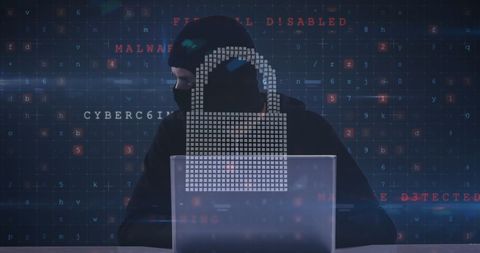 hacker in hoodie with digital padlock symbol: cybersecurity concept - Download Free Stock Images Pikwizard.com